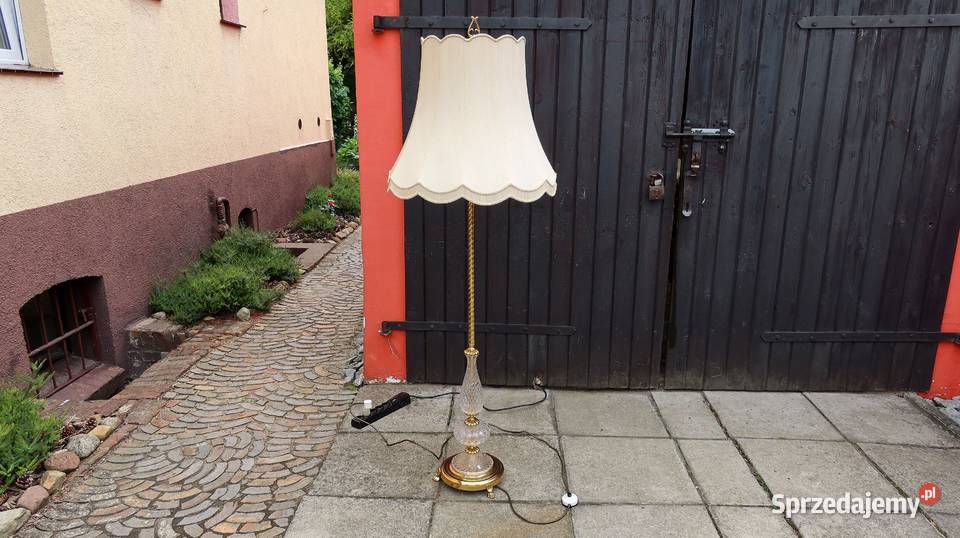 Unikatowa Stojąca Mosiężna Lampa z Kryształem Antyki Ziębice