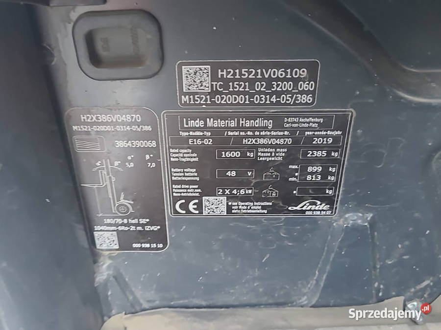 Wózek widłowy elektryczny Linde E1602 16 t Kęty