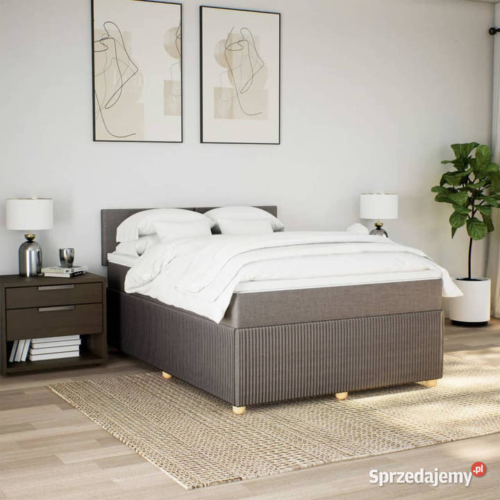 Łóżko kontynentalne z materacem taupe tkanina 100cm Łóżka Warszawa