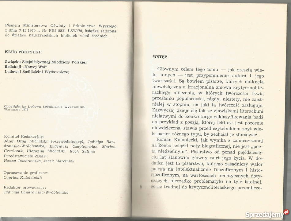 KOŁONIECKIRoman KołonieckiPoezje Wybrane 1978 Rok wydania 1978 Pacanów