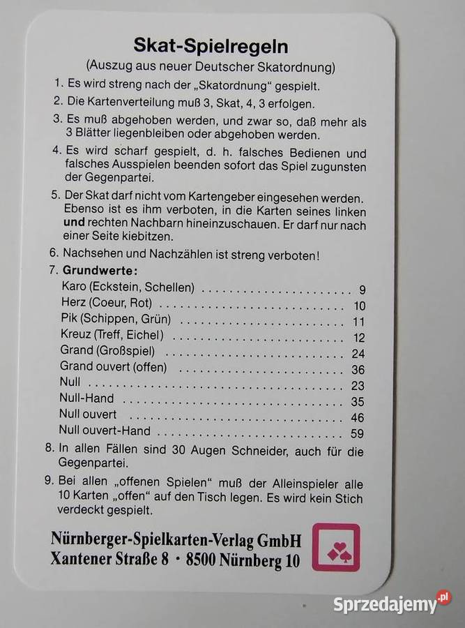 Karty do gry w skata sprzedam