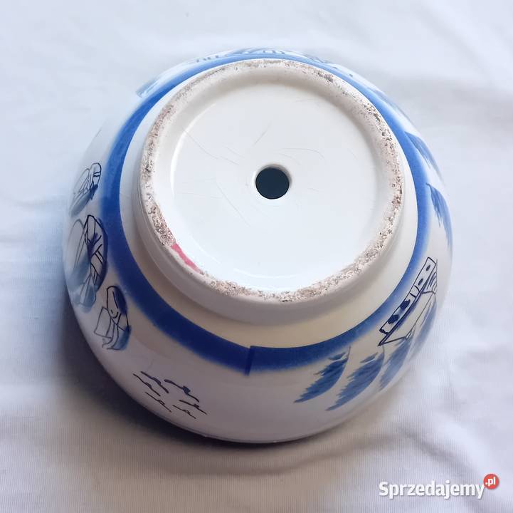 Ceramiczna doniczka w stylu Delft druga połowa Koźminek