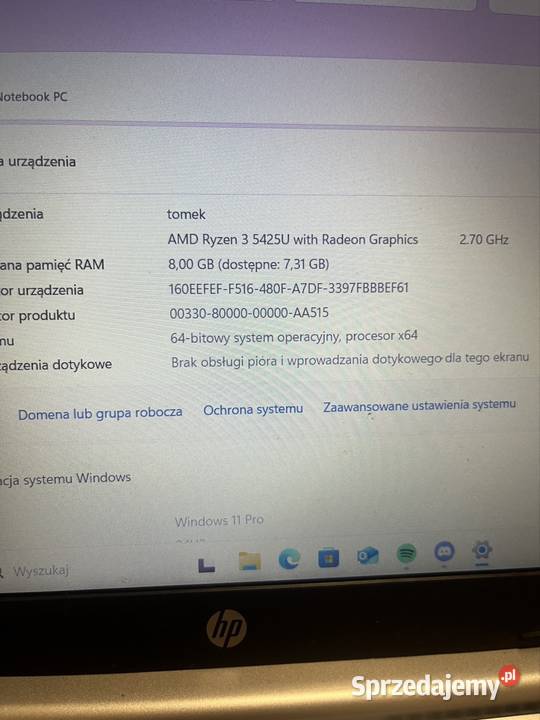 Laptop biurowy HP 255 g9 Ryzen 38GB ramSSD 256 zachodniopomorskie Mirosławiec