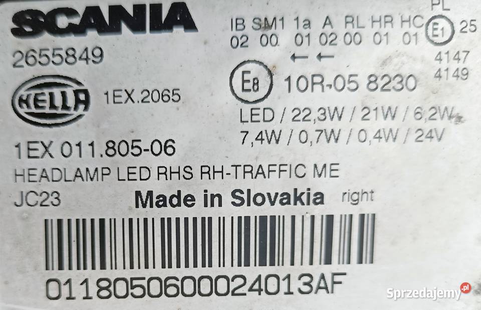 LAMPA SCANIA FULL LED R S P G NEXT GEN 2655849 Sulechów