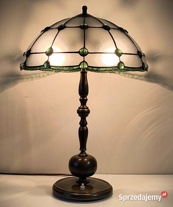 Lampa mosiądz witraż szkło gięte kaboszon Wysoka