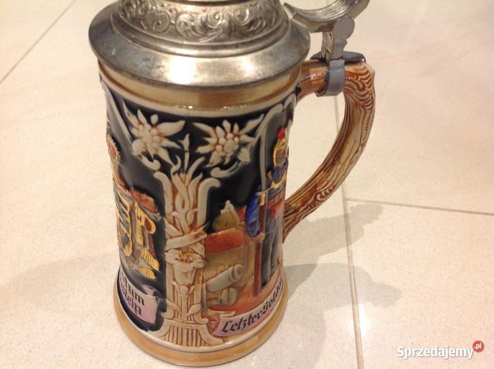 Stary Kufel do piwa Ceramiczny z Cynową Klapką Nowa Sól sprzedam