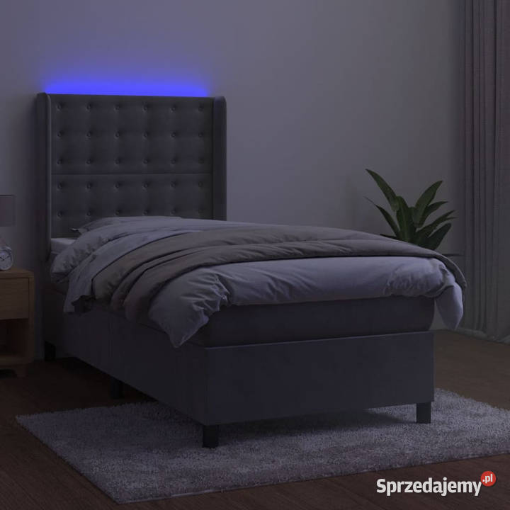 Łóżko kontynentalne z materacem i LED szare 83cm Warszawa