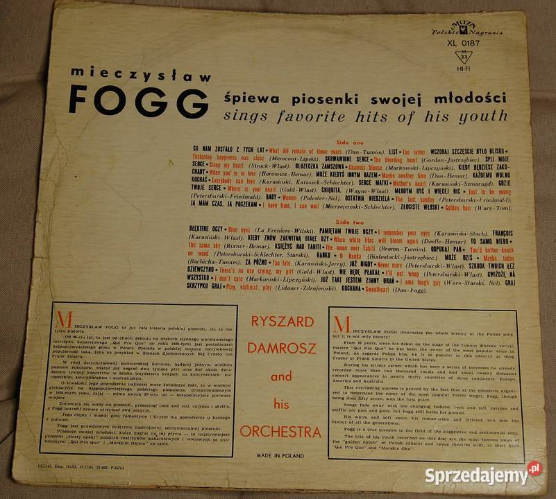 Płyta winylowa MIECZYSŁAW FOGG z 1964 r Antyki, Sztuka, Kolekcje