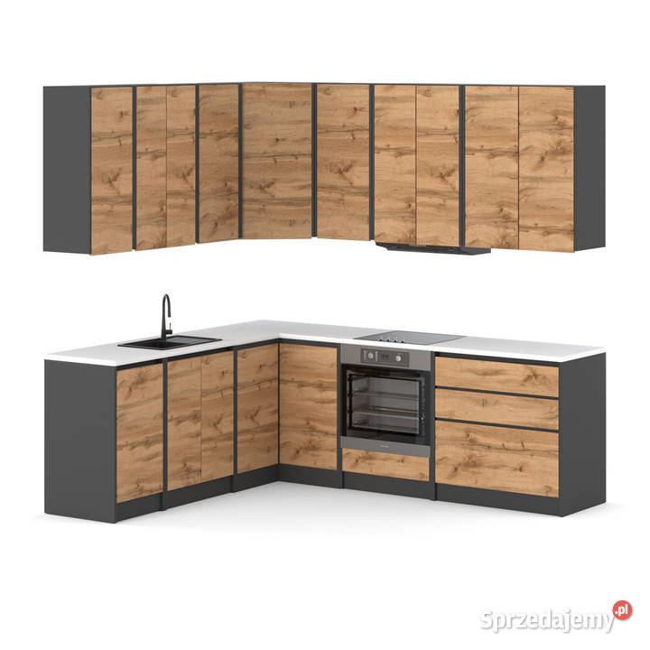 Meble Kuchenne Narożne Modułowe Szare Z Drewnem sprzedam