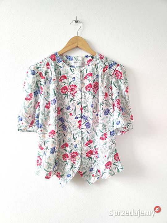 Bluzka w kolorowe kwiaty Vintage 42 Wiskoza Jasło sprzedam