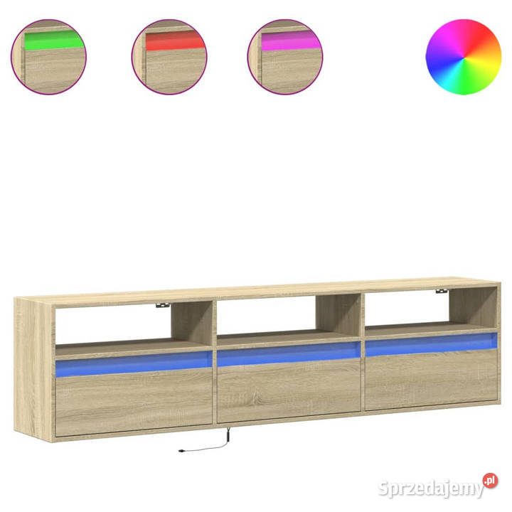 Ścienna szafka pod TV z LED dąb sonoma 180x31x45 RTV Warszawa
