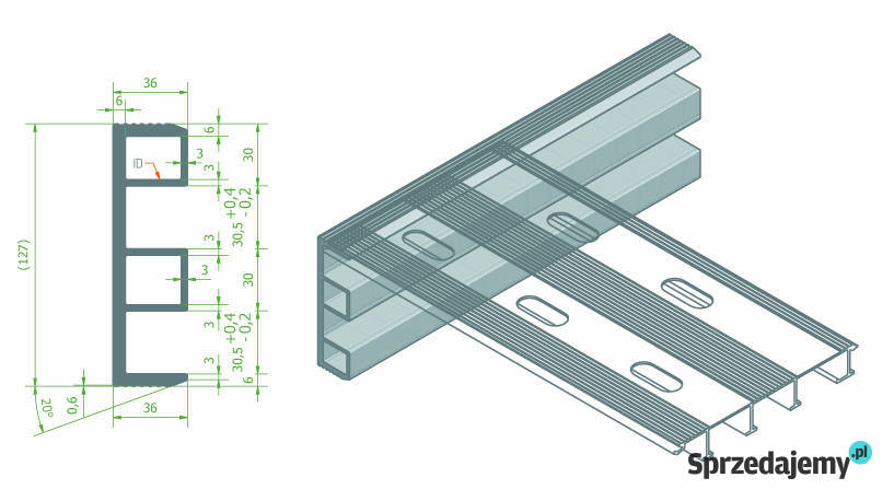 Panel podłogowy ALU 2x wzmoc 230x20x3 Certyfikat Lubanie