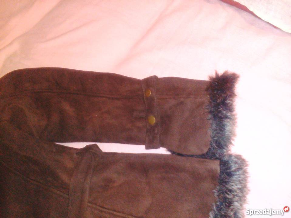 Kożuszek brązowy krótki z zawiązywanym paskiem Ostrołęka