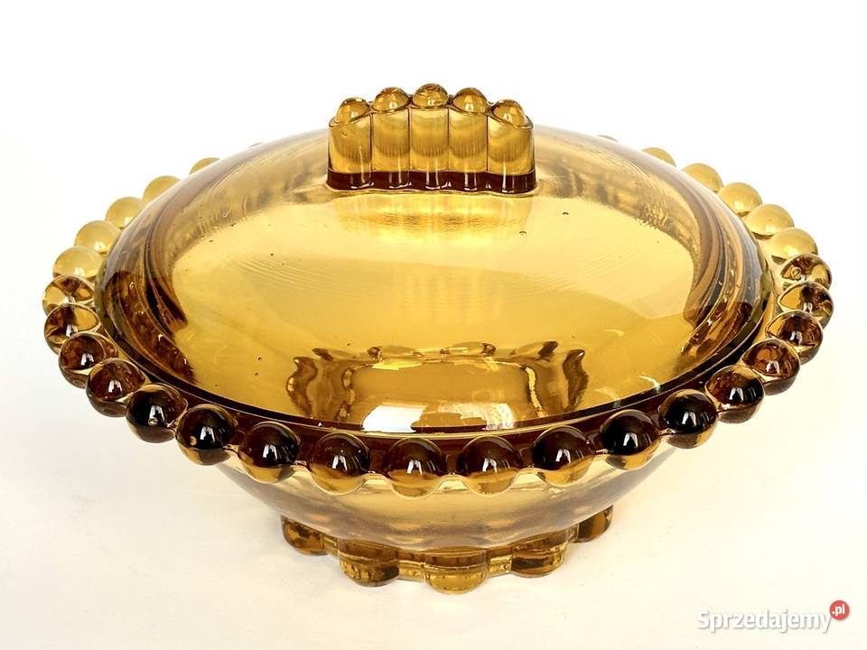 Piękna duża szklana miodowa bomboniera Rudolfova Warszawa