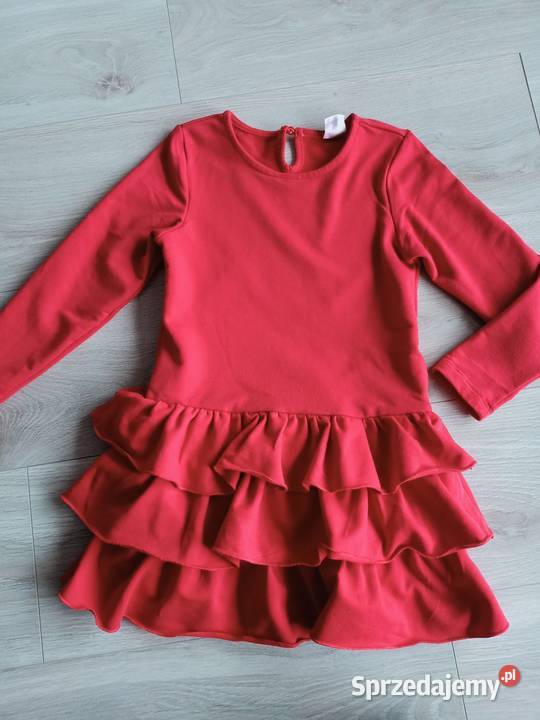 Sukienka dziewczęca czerwona na długi rękaw z