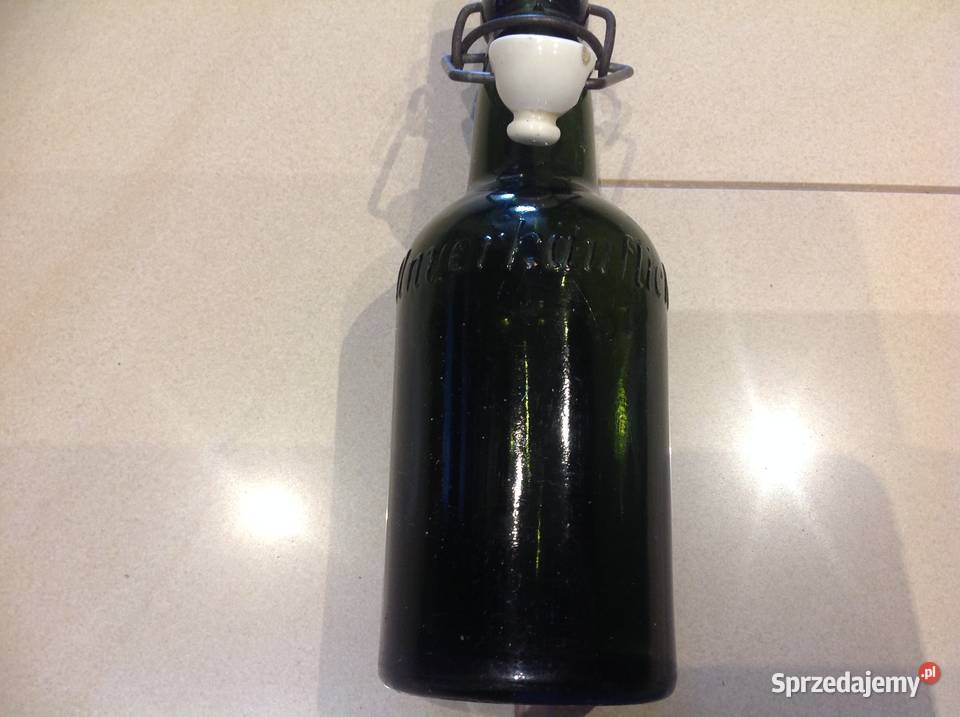 Stara Butelka z Porcelanką Szklana Haselbach Nowa Sól