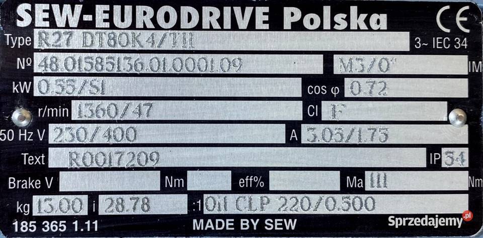 motoreduktor przekładnia 055kW 47obr 3fazowy SEW Pigża