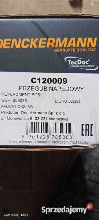 PRZEGUB PÓŁOSI 2 komplet C120005 DENCKERMANN Tychy