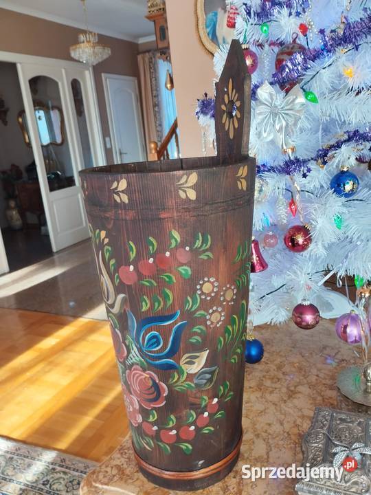 ręcznie malowany ceber parasolnik z drewna lubuskie