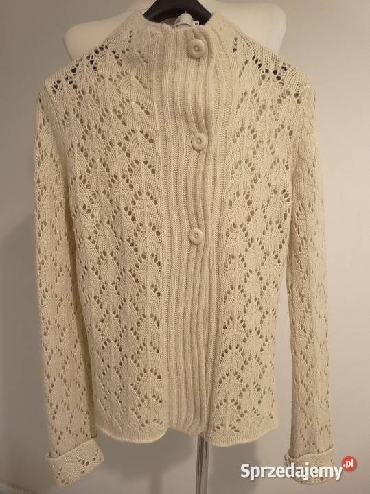Sweter Kardigan Wełniany z Angorą Rozpinany długi Łomża