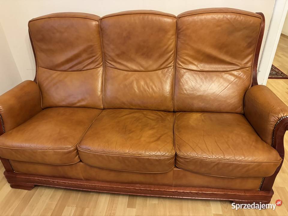 Komplet skórzany koniakowy antyk PRL lata 80 te Antyki śląskie Częstochowa sprzedam