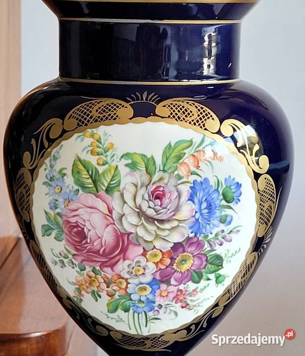 Wytworna ręcznie malowana kobaltowa duża amfora Kraków