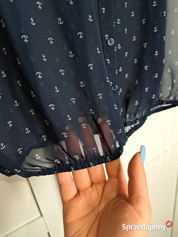 Granatowa zwiewna bluzka z kotwicami rozmiar S Trąbki Wielkie