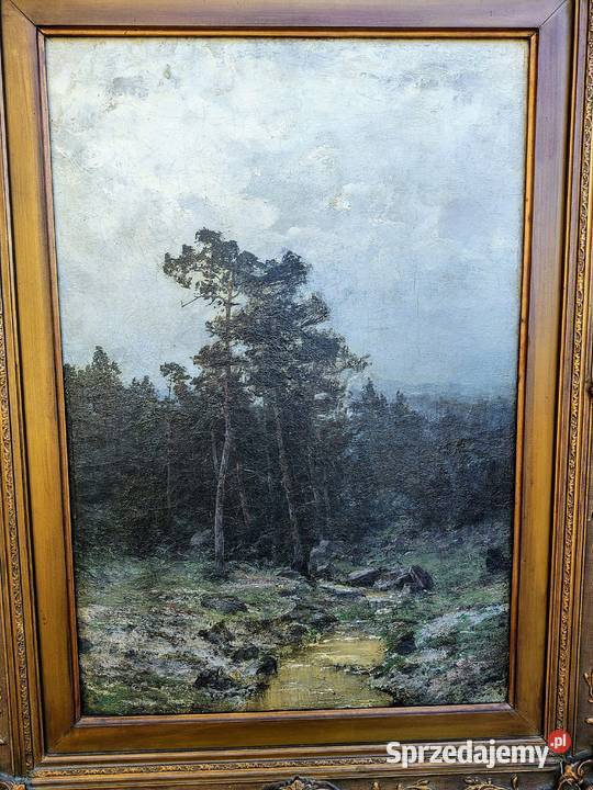 Stary obraz olejny Ruczaj leśny