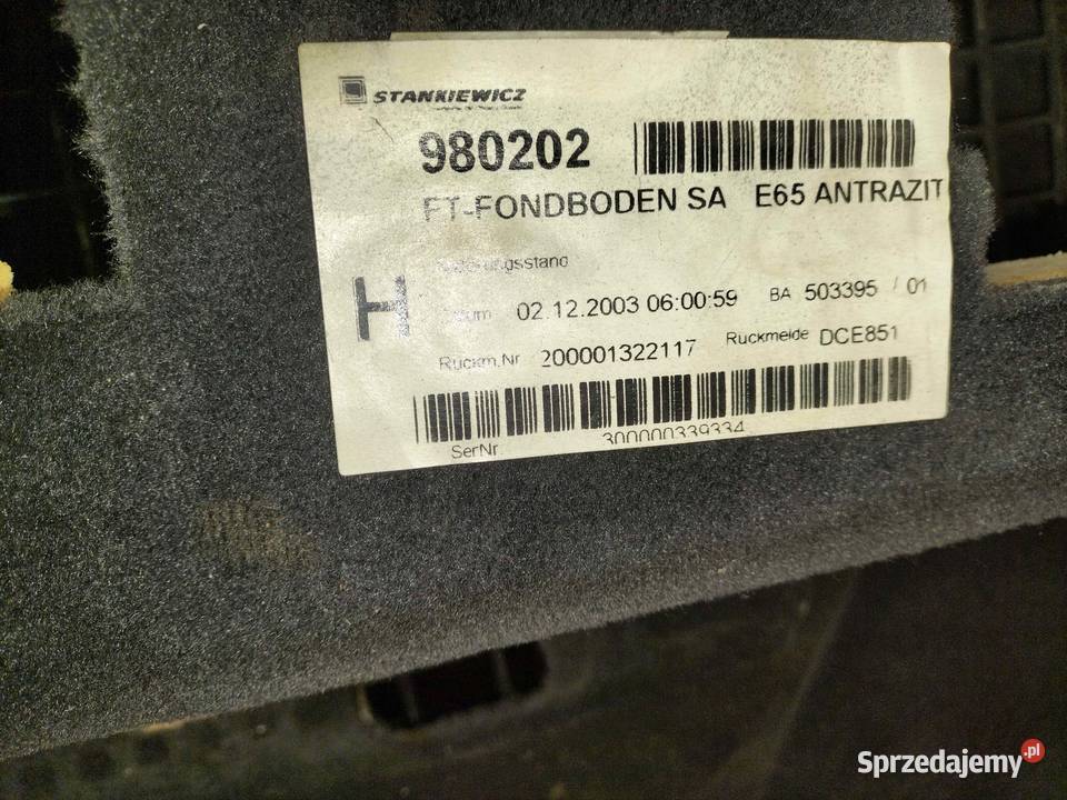 Wykładzina podłogi tylna część BMW E65 EUROPA Poręba