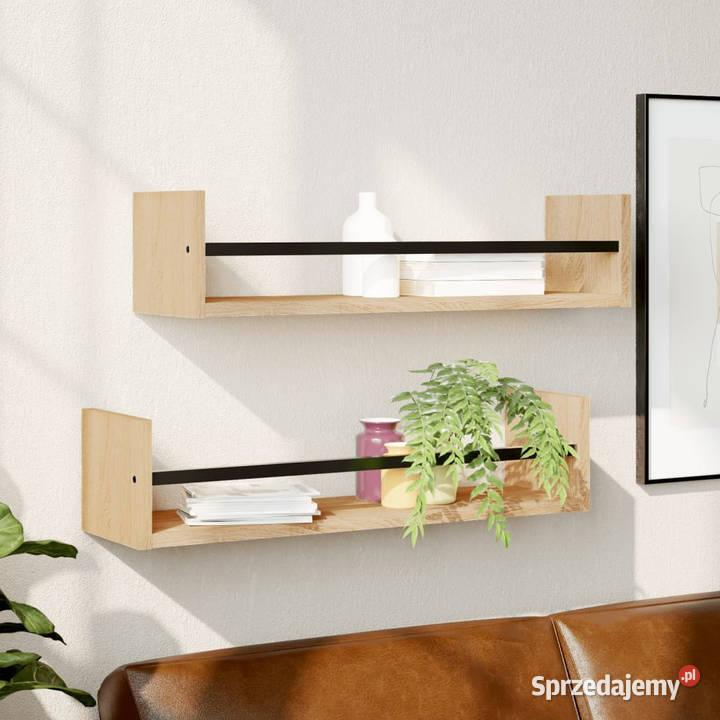 Półki ścienne z drążkami 2 dąb sonoma 60x16x14 mazowieckie sprzedam