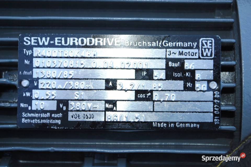 Motoreduktor 055kw 85obrmin SEW z hamulcem Firmy Pozostałe Kargowa