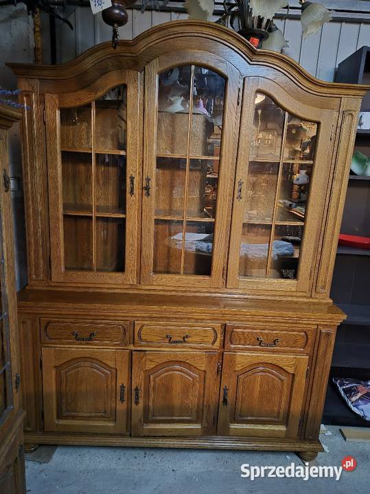 Witryna kredens dębowy komoda z witryną 46cm
