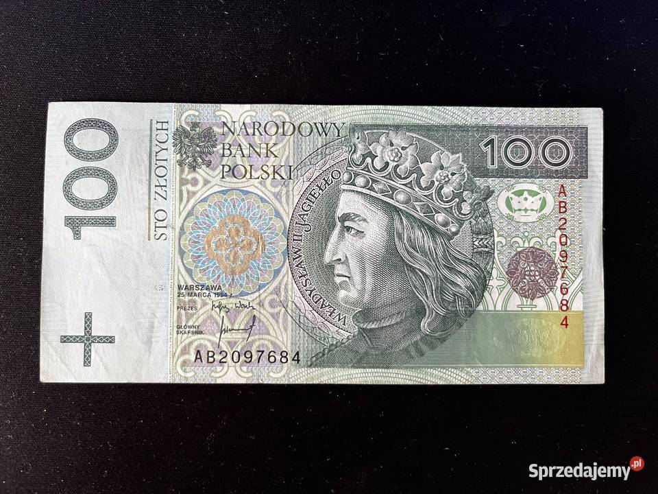 Banknot 100 seria AB2097684 śląskie Zawiercie