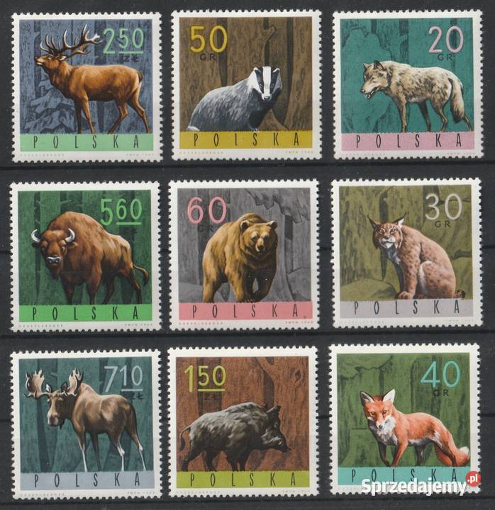 POLSKA ZWIERZĘTA LEŚNE 1965 CZYSTE Filatelistyka łódzkie Łódź