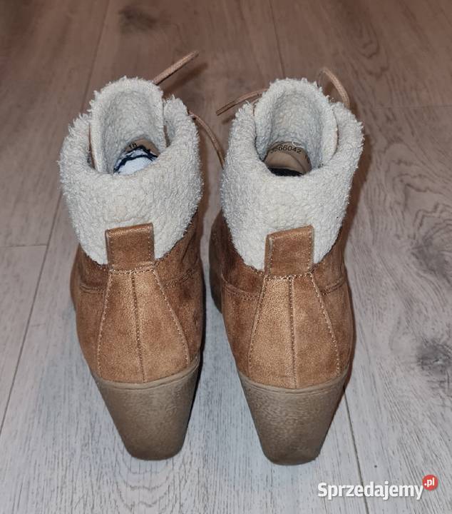 Botki damskie koturny camel kożuszek 36 łódzkie Łódź sprzedam
