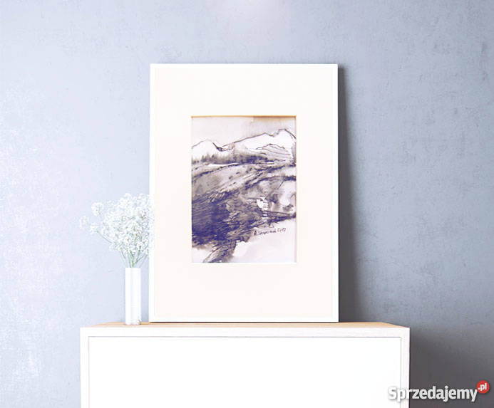 Czarno biały rysunek pejzaż górski nowoczesny Katowice