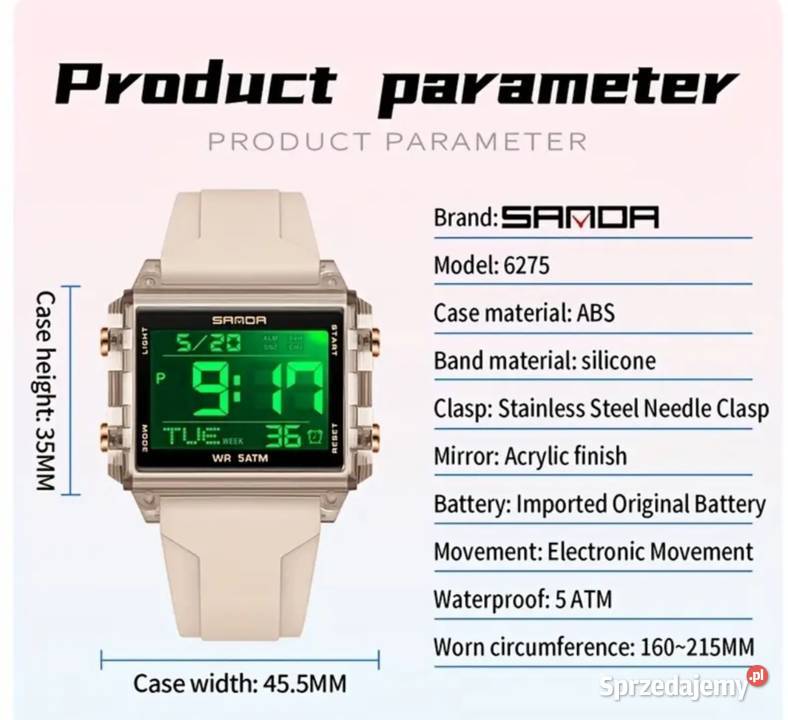 Zegarek elektroniczny Sanda modny Chrzanów