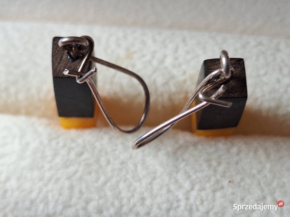 Kolczyki wiszące drewno bursztyn
