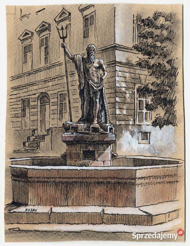 Grafika Fontana Neptun we Lwowie mazowieckie Warszawa