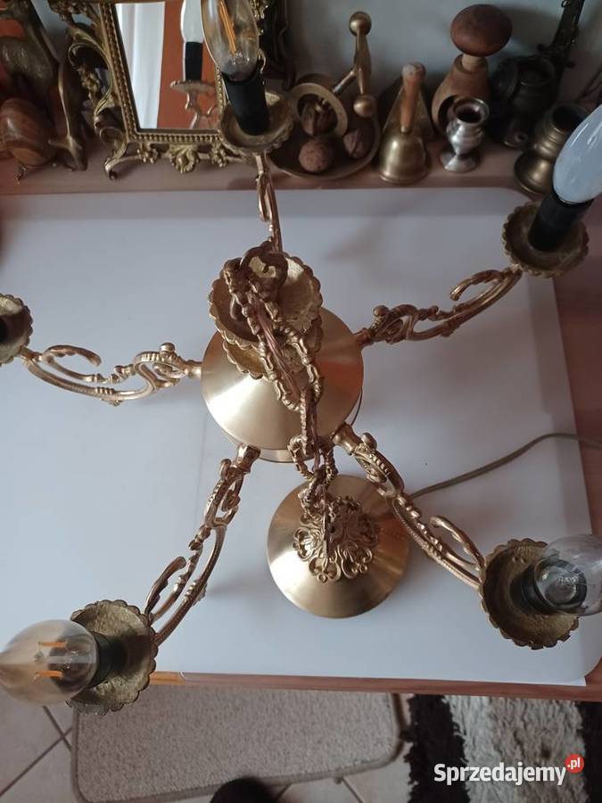Piękny mosiężny żyrandol z czasów PRL Otwock Poznań