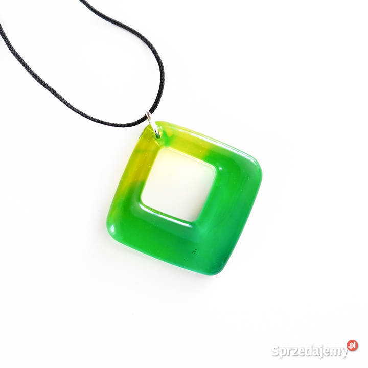 Zielono żółty wisiorek romb z żywicy handmade Warszawa