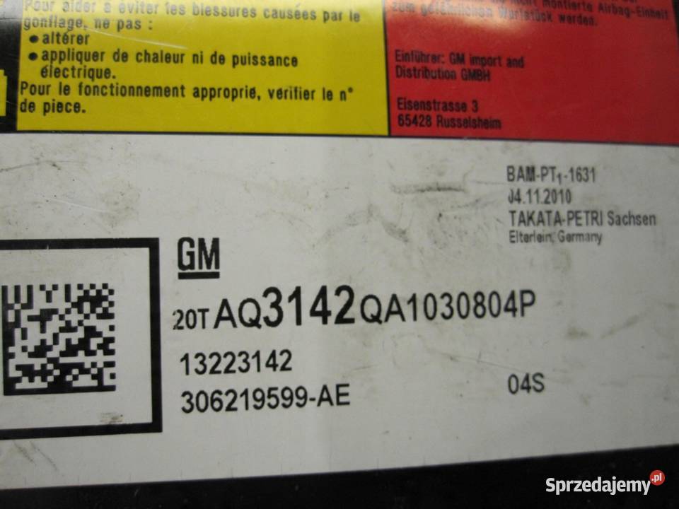 OPEL INSIGNIA A I 10r AIRBAG poduszka fotela osobowe