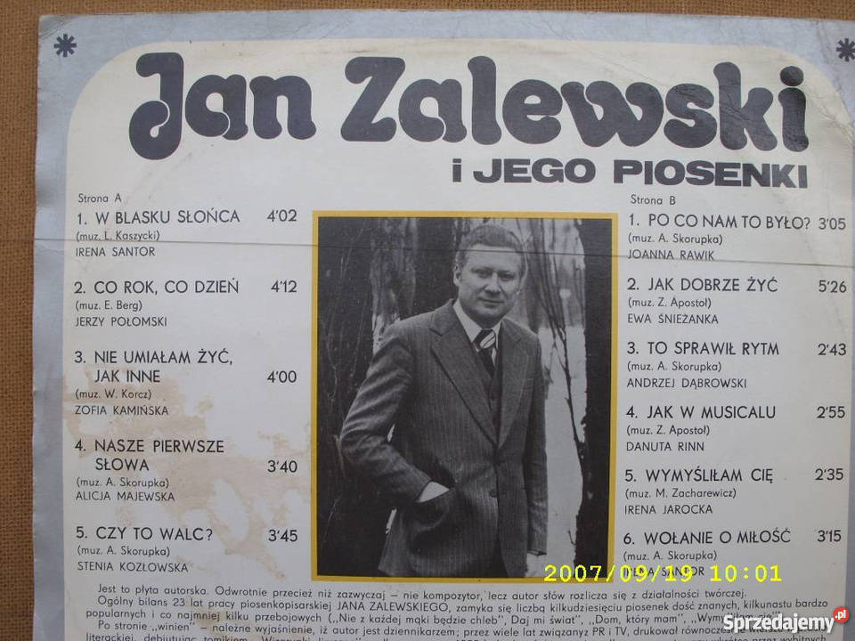 LPSkladanka JAN ZALEWSKI I jego piosenki Wołów