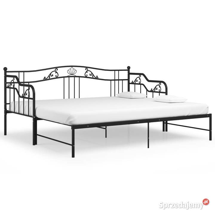 Sofa z wysuwaną ramą łóżka czarna metalowa
