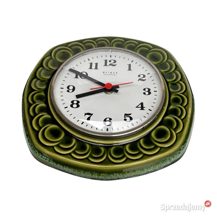 Ceramiczny zielony zegar ścienny Weimar Niemcy ścienny