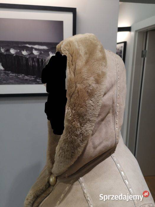 ALLEGRIA kożuch damski naturalny kaptur jasny brązowy/beżowy