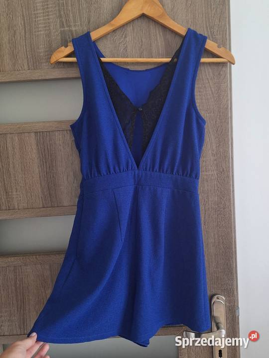 Śliczny krótki szafirowy granatowy kombinezon z Bez wzoru Kraków