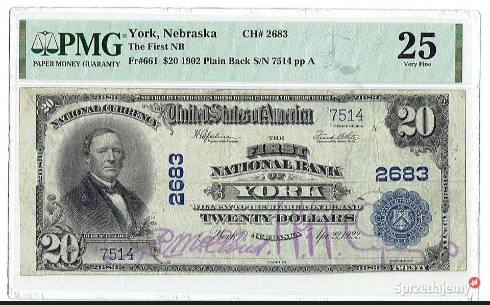 USA 20 Dolarów 1902 r York Nebraska PMG 24 ŻADKI Węgorzewo
