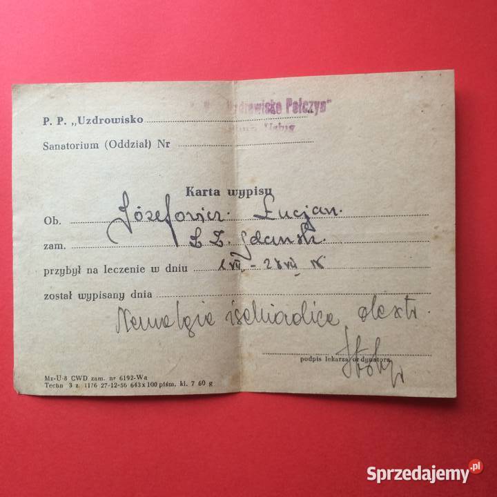 1674 Karta Sanatoryjna I Karta Wypisu Szczecin