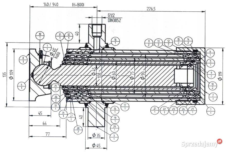 SIŁOWNIK cylinder 7 TON WYSUW 800 NISKI Z Solec Kujawski